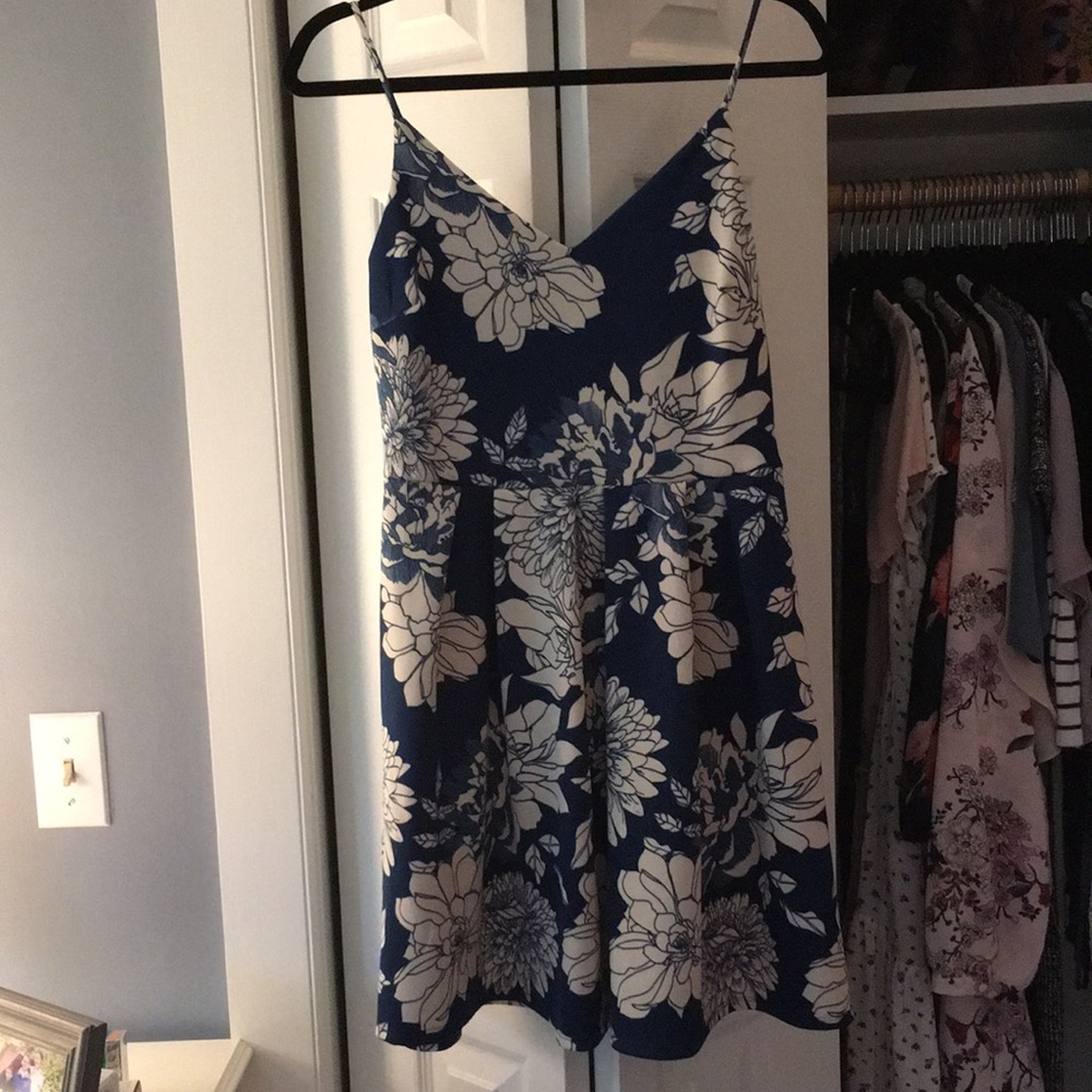 Blue large floral print dress